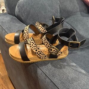 Blowfish Black and Leopard Print Sandals